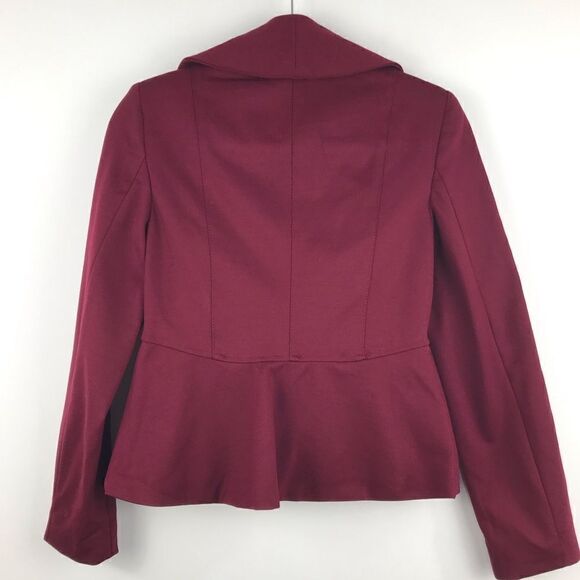 NEW INC “Berry Kiss” Waterfall Ruffle Front Fully Lined Jersey Knit Blazer - Picture 4 of 12
